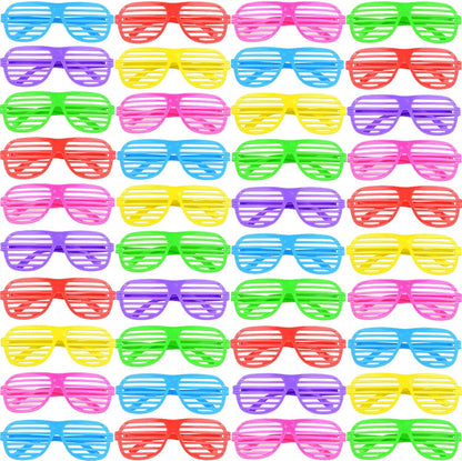 54 Pack Neon Party Shutter Shades Glasses,80's Party Slotted Plastic Sunglasses Eyewear Party Favors and Party Props for Kids Teens Adults