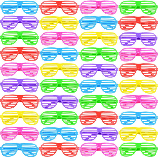 54 Pack Neon Party Shutter Shades Glasses,80's Party Slotted Plastic Sunglasses Eyewear Party Favors and Party Props for Kids Teens Adults
