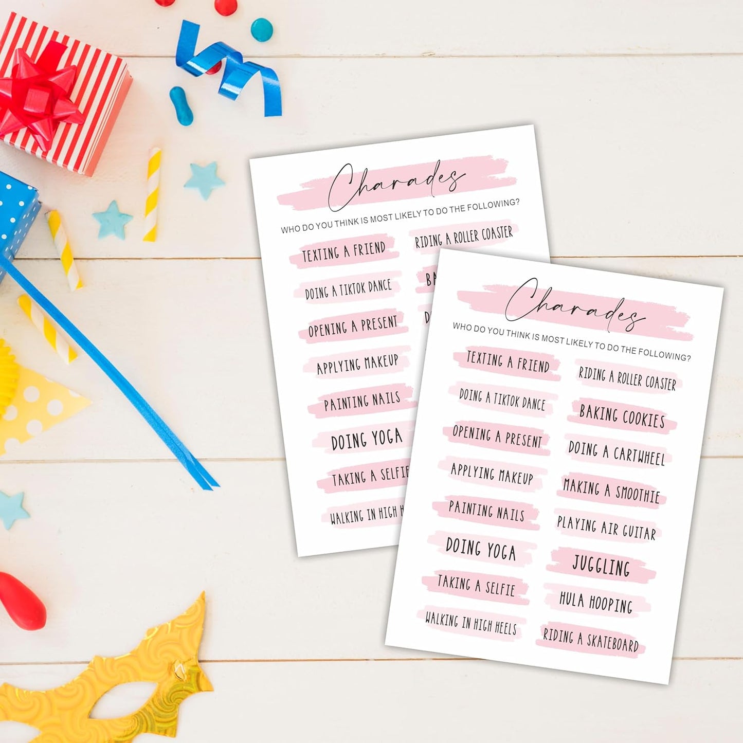 DYIRBIIY Minimalism Birthday Party Game Cards - Selfie Scavenger Hunt - 20 Blush Double-Sided Fill in Style Funny Birthday Party Game Cards for Adults, Party Supplies & Activities - A02