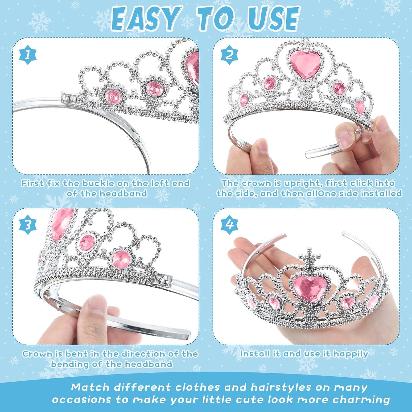 48 Pcs Tiara Crown Set Princess Dress up Costume Party Favor Girls Plastic Crown Birthday Supplies Cosplay Accessory