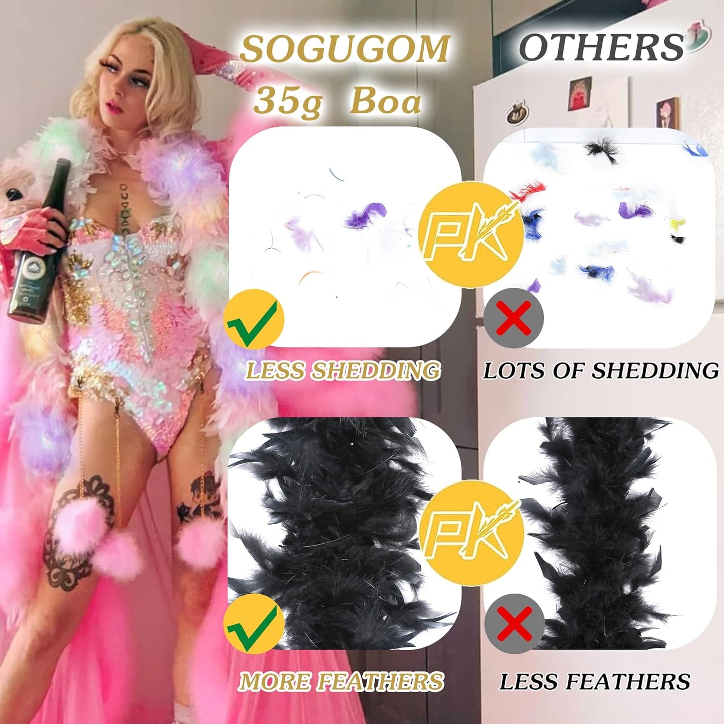SOGUGOM Red 35g Feather Boas - 2 Yards Boa Feathers for Party, Wedding, Centerpieces, Concert, Costume and Christmas Tree(Red)