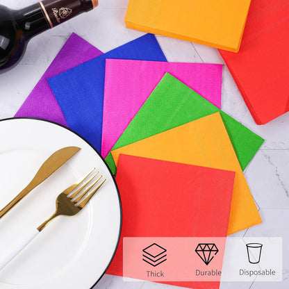 Resinta 120 Pieces Cocktail Napkin Neon Napkins Beverage Luncheon Paper Napkins 2 Ply for Party Favors, 6 Colors