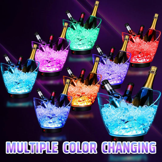 Umigy 4 Pcs LED Ice Buckets 2l Clear Plastic Beer Buckets with LED Light RGB Colors Changing Cooler Ice Container with Stand for Party Home Bar Ktv Clubs