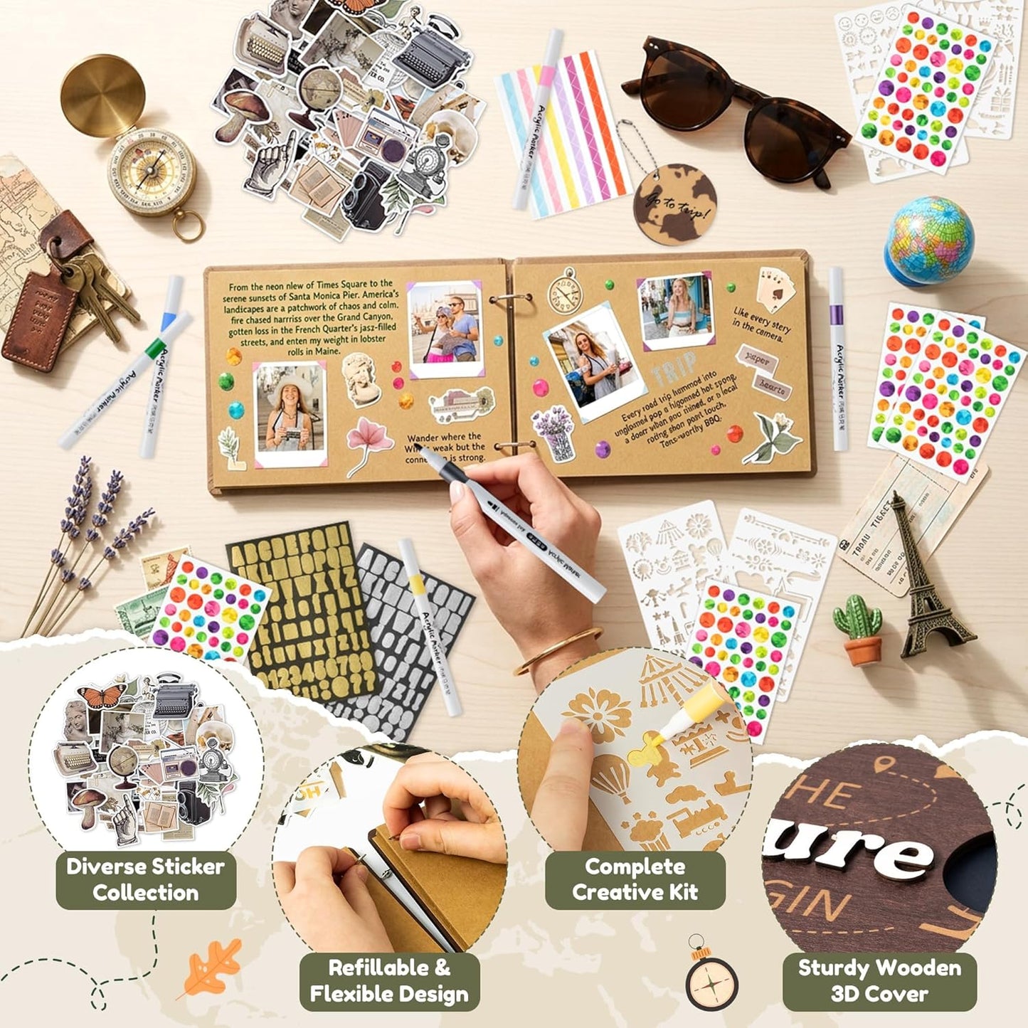 TICIAGA Congrats Grad Scrapbook Album Kit - 108PCS Large Wooden Graduation Photo Album Craft Set for Students, 11.8x8.6 Class of 2026 Memory Keepsake Book for High School College Graduation Party Gift