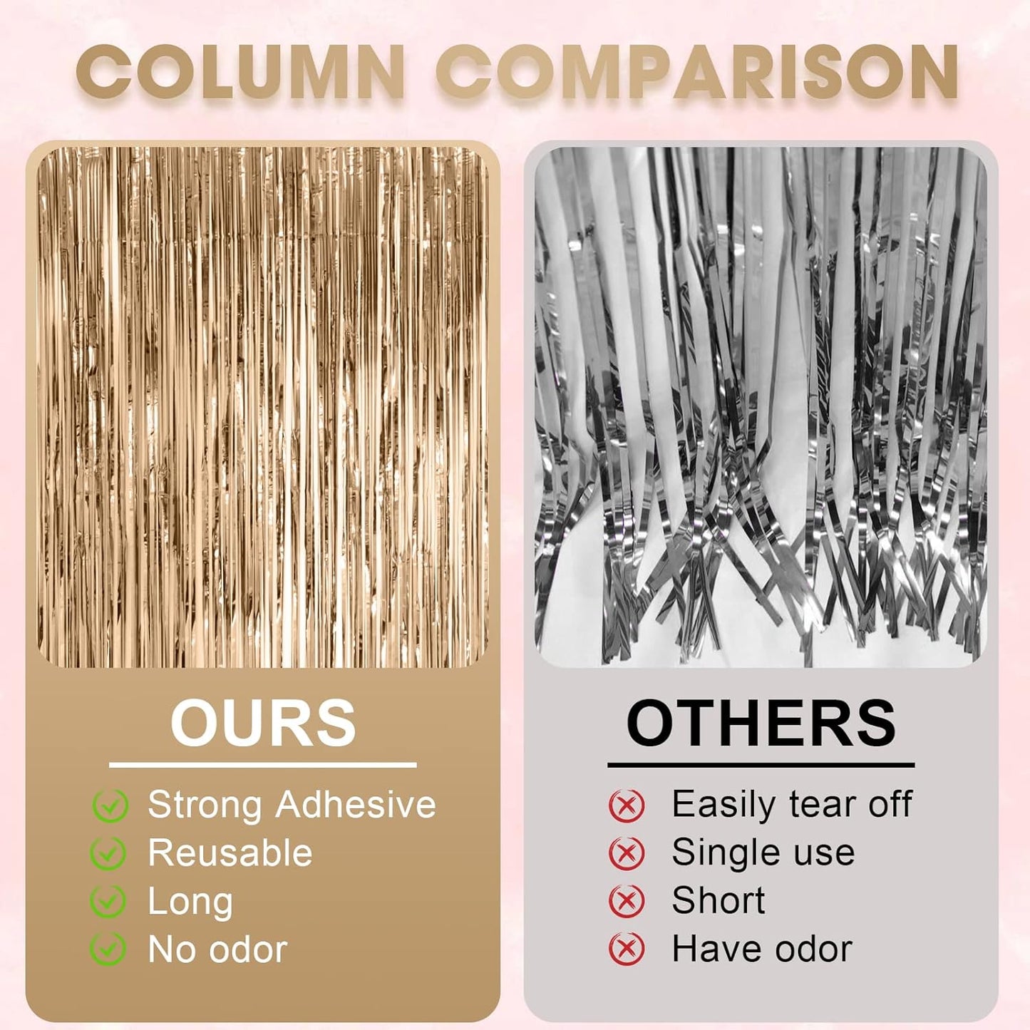 Voircoloria 3 Pack 3.3x8.2 Feet Gold Foil Fringe Backdrop Curtains, Tinsel Streamers, Fringe Backdrop for 2025 New Years Eve, Graduation, Birthday, Baby Shower, Gender Reveal, Disco Party - Colors B