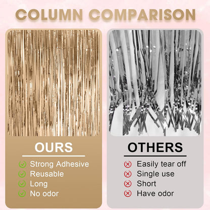 Voircoloria 3 Pack 3.3x8.2 Feet Gold Foil Fringe Backdrop Curtains, Tinsel Streamers, Fringe Backdrop for 2025 New Years Eve, Graduation, Birthday, Baby Shower, Gender Reveal, Disco Party - Colors B