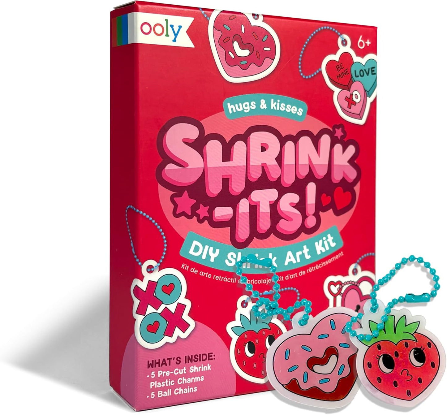 Ooly x Peanuts Snoopy 34 PC DIY Shrinking Art Kit for Kids with Markers, 20 Plastic Pre Cut Charms and More, No Mess Creative Activity Jewelry Making Kit