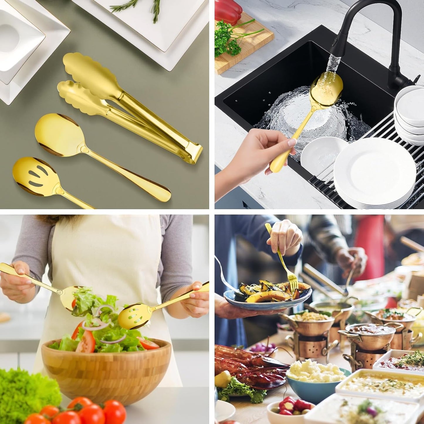 17PCS Serving Utensils Set Flatware, Stainless Steel Serveware Large Serving Spoons, Slotted Spoons, Forks, Tongs, Cake Server,Soup and Skimmer Spoon for Buffet, Catering, Party, Dinner (Silver)