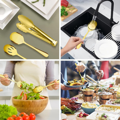 17PCS Serving Utensils Set Flatware, Stainless Steel Serveware Large Serving Spoons, Slotted Spoons, Forks, Tongs, Cake Server,Soup and Skimmer Spoon for Buffet, Catering, Party, Dinner (Silver)