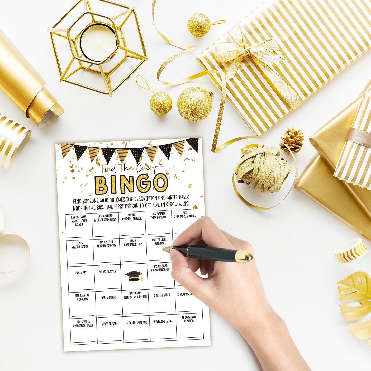 Graduation Party Games, 25 Graduations Bingo Cards, Find The Guest Bingo Game Cards, Grad Celebration Party Supplies - A01