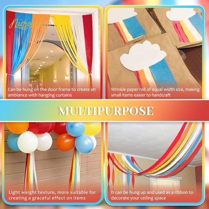 NICROLANDEE 5 Rolls Pastel Crepe Paper Streamers Backdrop Decorations for Easter Decorations, Birthday, Wedding, Garden Party, Bridal Shower, Baby Shower, Spring Home Decor