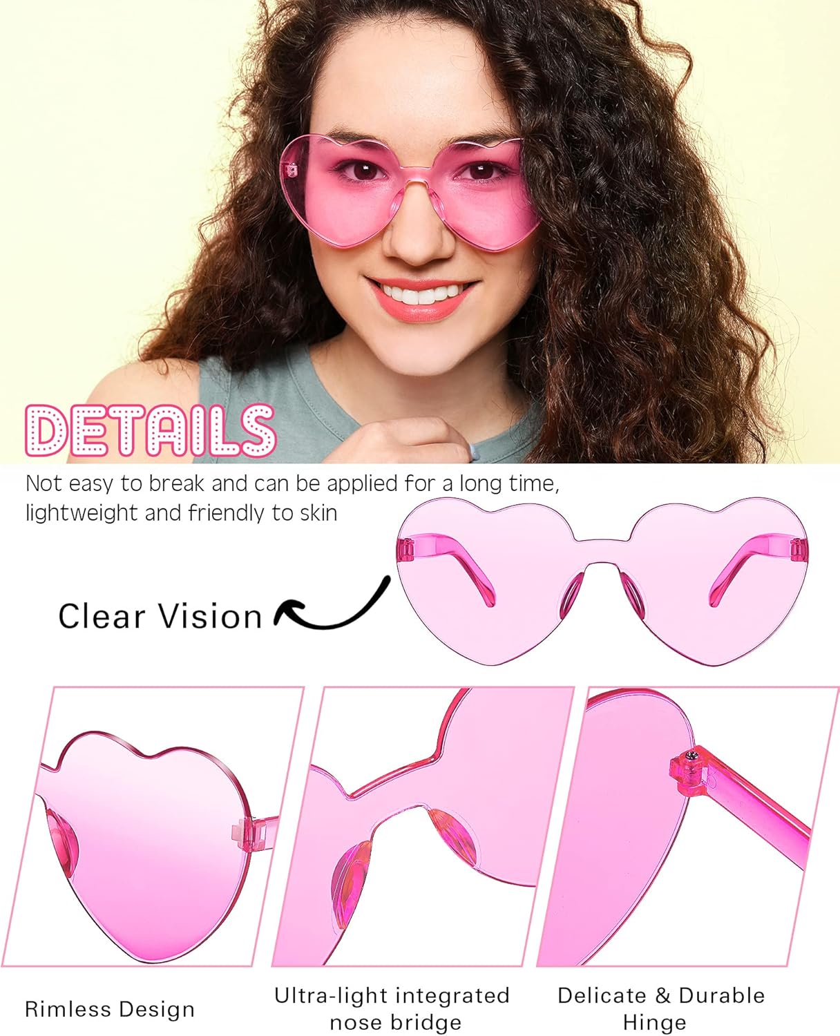Frienda 8 Pairs Heart Shaped Sunglasses for Women Rimless Heart Glasses Candy Color Sunglasses for Party Favor