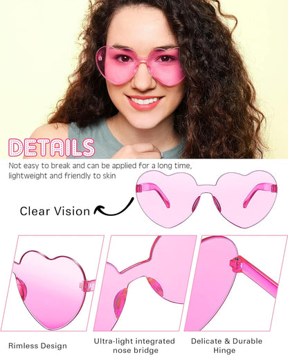 Frienda 8 Pairs Heart Shaped Sunglasses for Women Rimless Heart Glasses Candy Color Sunglasses for Party Favor