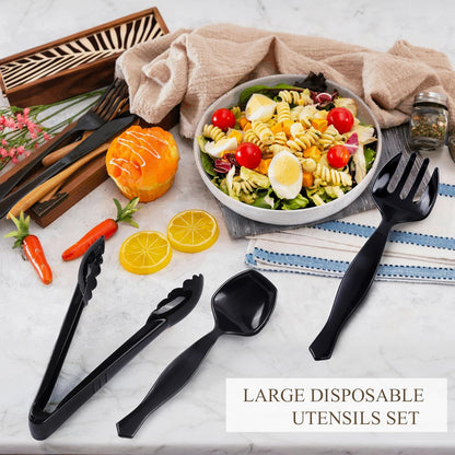 Disposable Plastic Serving Utensils Set (Black, 36 Pcs)
