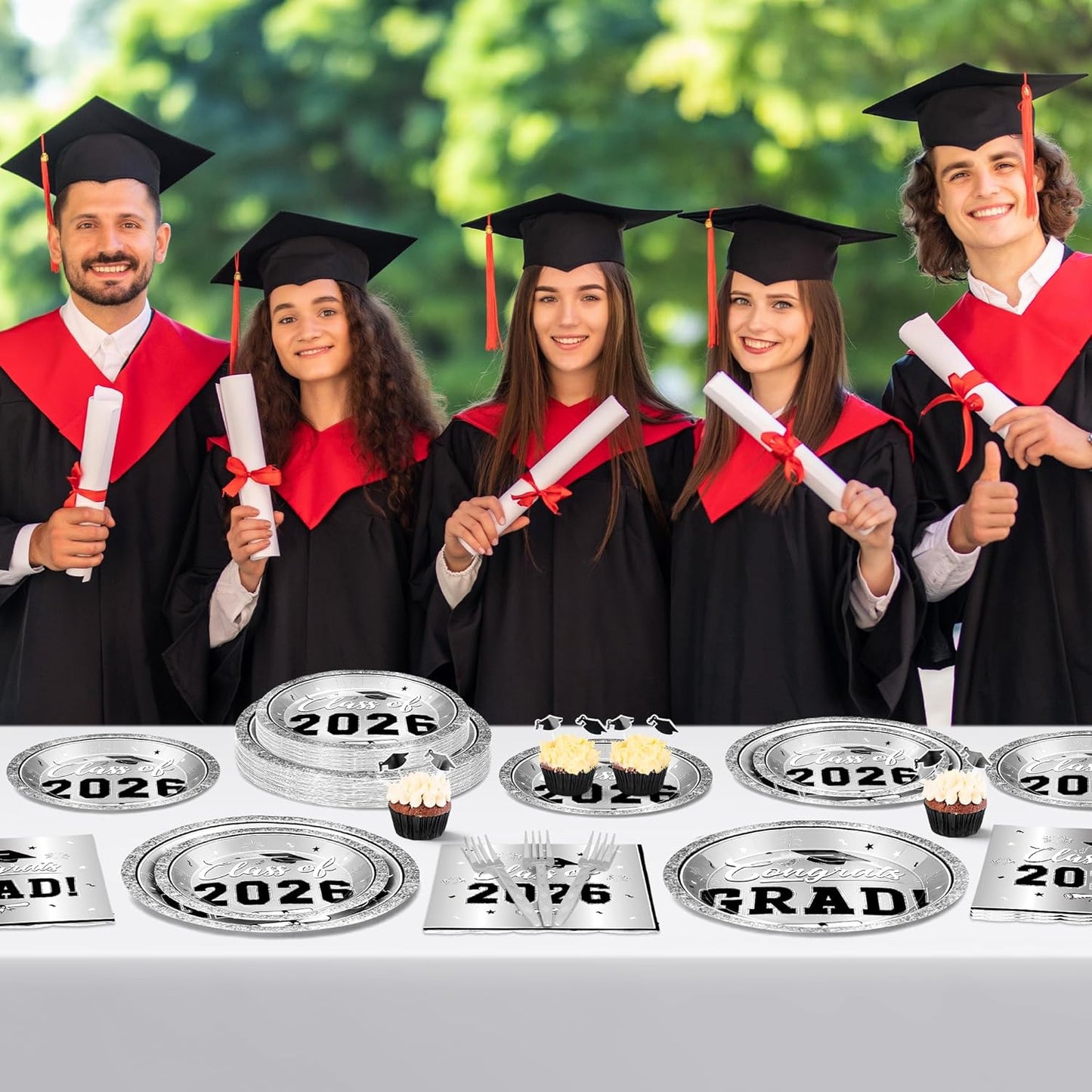 200Pcs Graduation Decorations 2026, Blue Graduation Plates and Napkins Party Supplies for 50 Guests, Disposable Grad Plates, Napkins, Dessert Plates and Forks for Grad Decor Wedding Birthday Supplies