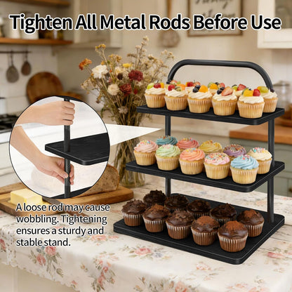 Cupcake Stand, 3 Tier Large Cupcake Stand Rustic Stepped Cupcake Display Stand Square Wood Dessert Table Display Set Cupcake Tower Tiered Tray Stand for Wedding Birthday Graduation