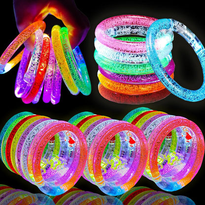 24 Pack Glow In The Dark LED Bracelets,Light Up Bracelets Glow Sticks,Birthday Carnival Neon Party Supplies for Kids Adults,Light up Toys Halloween Party Favors,8 Colors