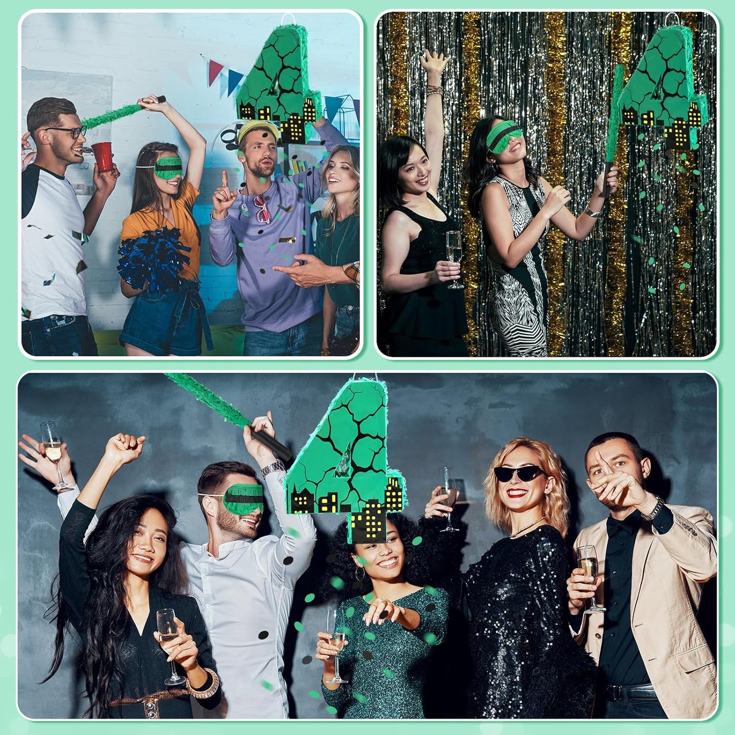 Poen Large Green Turtle Piñata Party Decoration Supplies Number 4 5 6 7 Piñata with Blindfold Stick and Confetti for Turtle Theme Birthday Party Baby Shower Photo Props Decoration(Number 7)