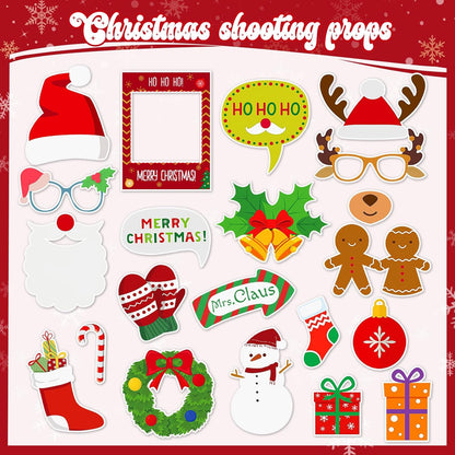 HOWAF 20 Pcs Christmas Photo Booth Props with Merry Christmas Paper Photo Frame, Funny Gingerbread Santa Photo Props for Xmas Holiday Party Decoration, Christmas Tree Selfie Frame Photo Props