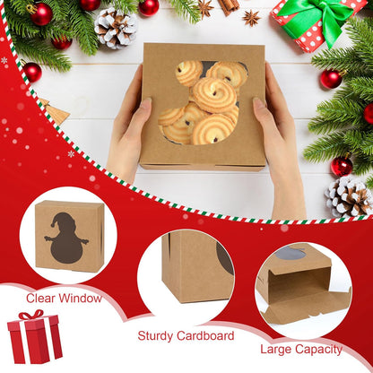 WINKIO 24pcs White Cookie Boxes, 4x4x2.5 Inches Bakery Boxes with Window, for Mini Cake Treat Dessert Pastry Donuts Macaroon Strawberries Chocolate Candy (with Stickers)