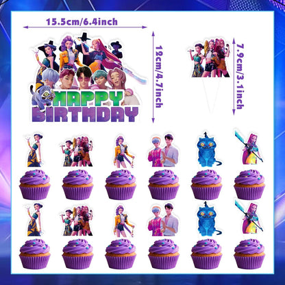 25 Pcs Korean Idol Movie Cake Decorations, Cartoon Movie Cake and Cupcake Toppers Set, Cartoon Animation Theme for Kids Birthday Celebrations