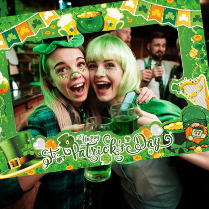 47 PCS St Patrick's Day Photo Booth Props Kit - Funny Couple Handheld Frames & Selfie Decorations for Party (34 Props, 12 Tattoos & Handheld Frame