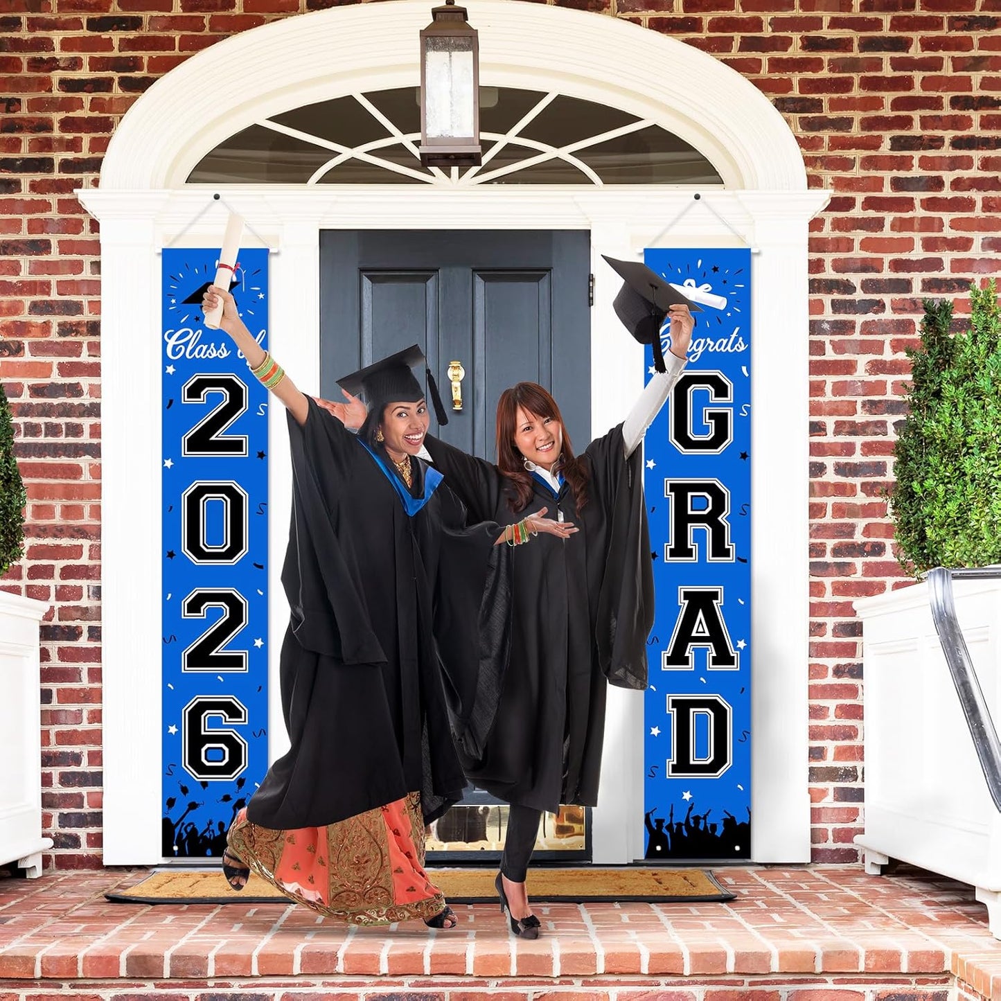 2026 Graduation Decorations, Graduation Banner Class of 2026, Hanging Congratulations/Congrats Grad Banner for Door and Porch, Party Decor - Black