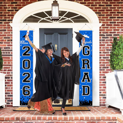 2026 Graduation Decorations, Graduation Banner Class of 2026, Hanging Congratulations/Congrats Grad Banner for Door and Porch, Party Decor - Black
