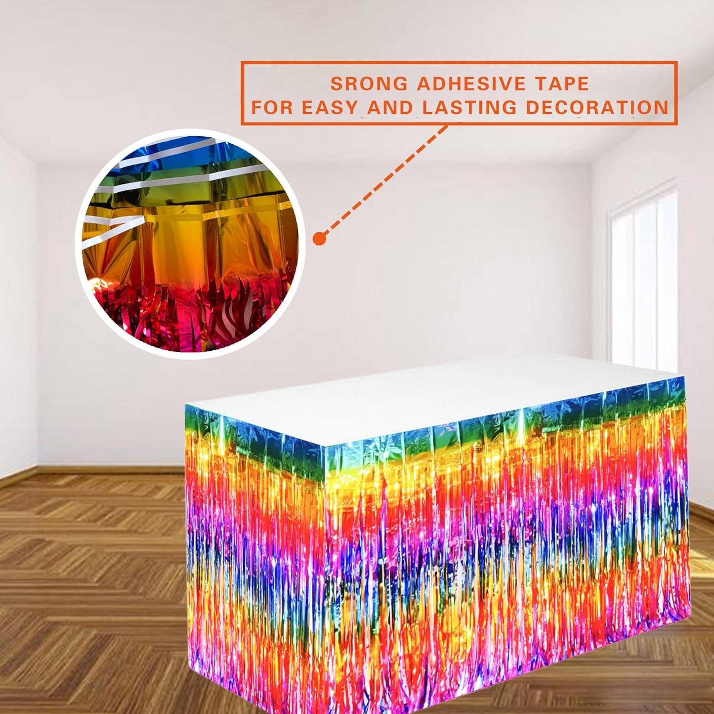 Blue Streamers Party Decorations, 2 Packs Blue Table Skirts Metallic Foil Fringe Tinsel for Birthday Under the Sea Boy Baby Shower Float Parade Mardi Gras Graduation Party Supplies -29x108Inch