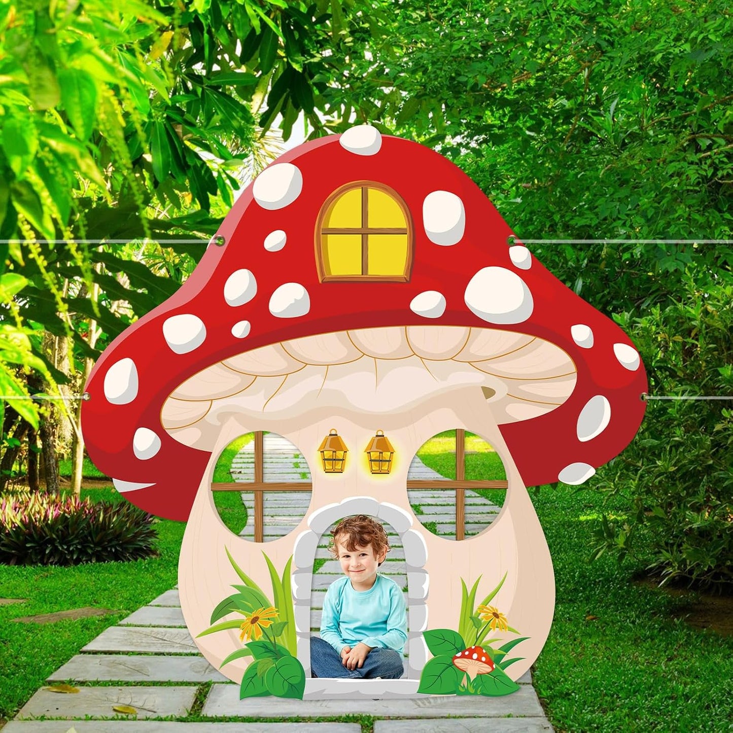 Mushroom Shaped Photo Prop Selfie Frame Party Decor Large Fabric True North VBS 2026 Photo Booth Props Mushroom Background Forest Banner Sign Jungle Woodland Baby Shower Party Supplies 59x59 Inch