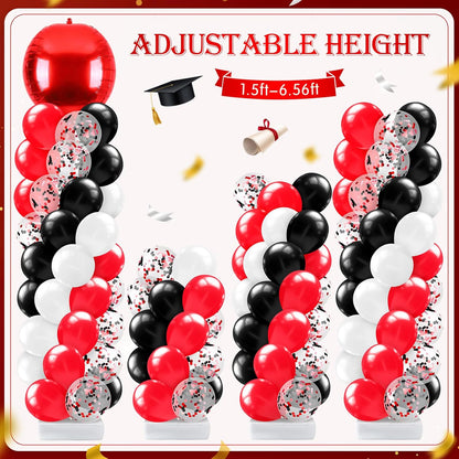 2 Sets Blue and Black White Graduation Balloon Column Stand Kit for Class of 2026, Adjustable Floor Balloon Arch Tower with Foil & Latex Balloons, DIY Decor for Grad Ceremony Backdrop