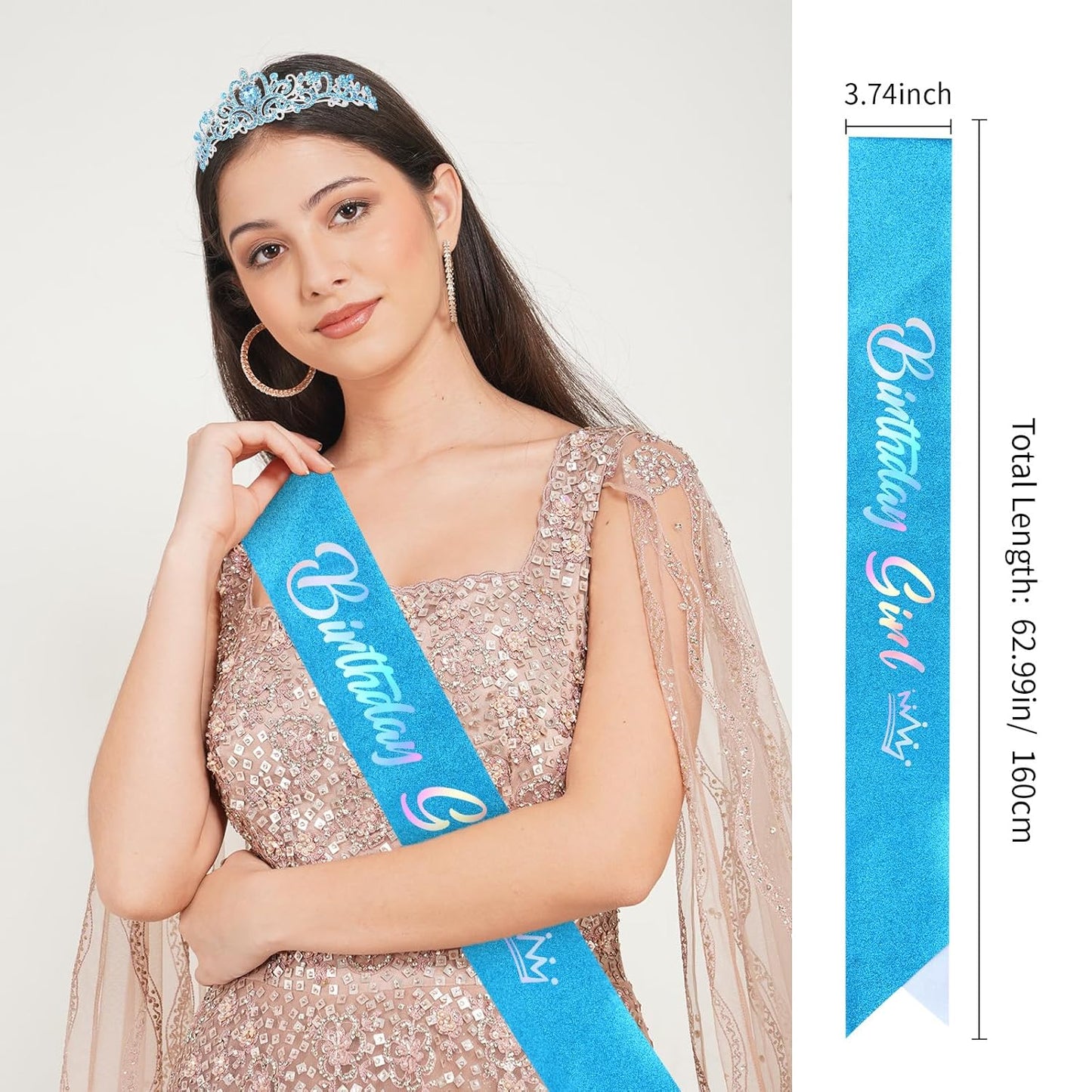 CIEHER Birthday Girl Crown and Sash - Rose Gold Tiara Birthday Decorations for Women and Girls
