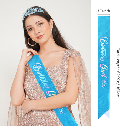 CIEHER Birthday Girl Crown and Sash - Rose Gold Tiara Birthday Decorations for Women and Girls