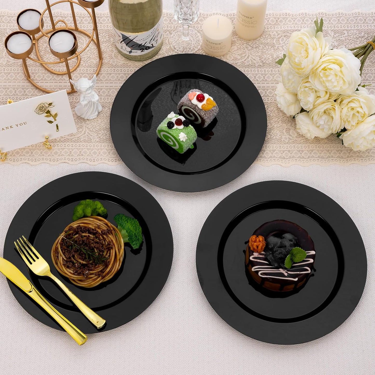 Goodluck 200PCS Gold Plastic Plates, Heavy Duty Disposable Gold Plates with 100 10.25 inch Dinner Plates and 100 7.5 inch Dessert Plates for Party, Holiday, Wedding, Thanksgiving