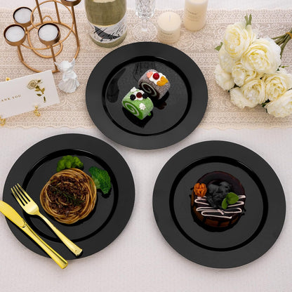 Goodluck 200PCS Gold Plastic Plates, Heavy Duty Disposable Gold Plates with 100 10.25 inch Dinner Plates and 100 7.5 inch Dessert Plates for Party, Holiday, Wedding, Thanksgiving