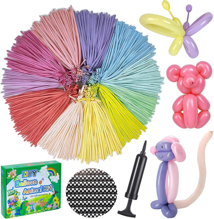 LXZFCRG Long Balloons with Pump, Premium Latex Twisting Balloons animal kit, Birthday Gifts for Girls and Boys Arts and Crafts Pastel Color 100Pcs