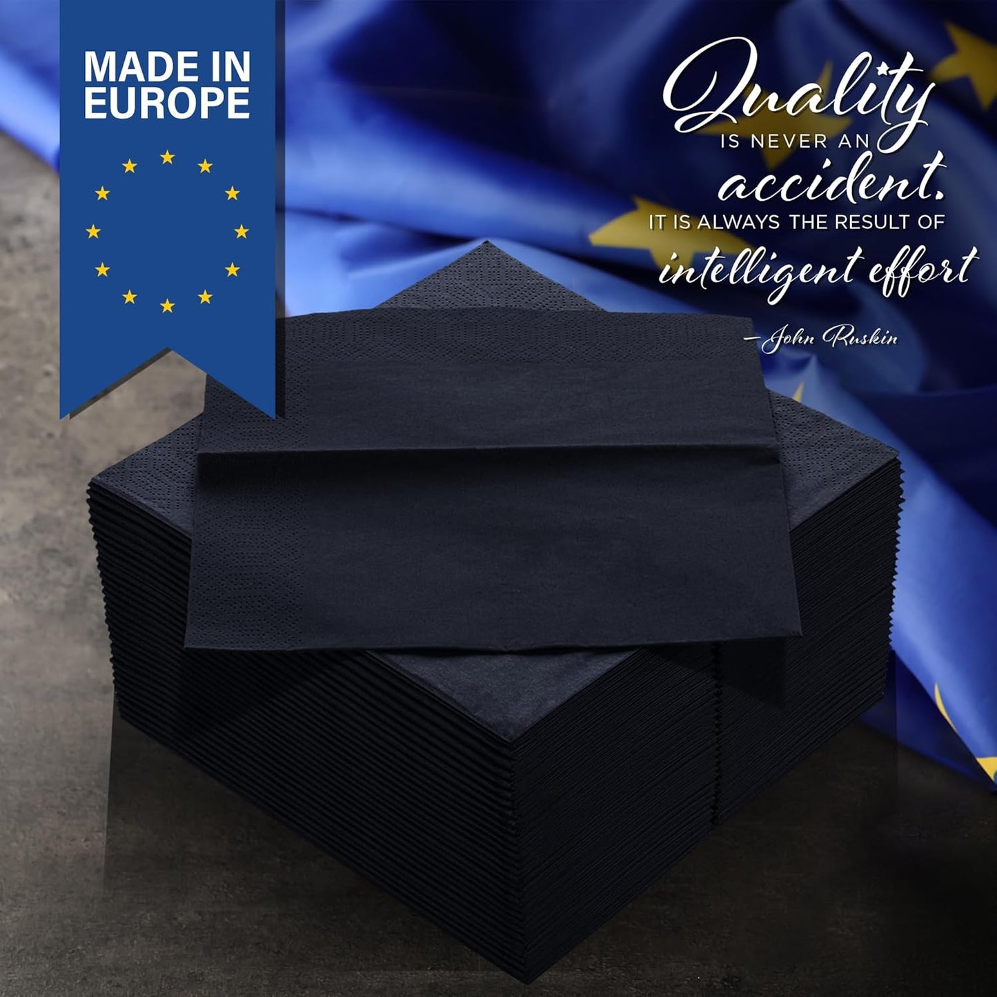 Black Beverage Napkins (300 Count) 2-Ply Disposable Cocktail Napkins for Bar, Weddings, Parties, Events, Premium Quality and EU Made