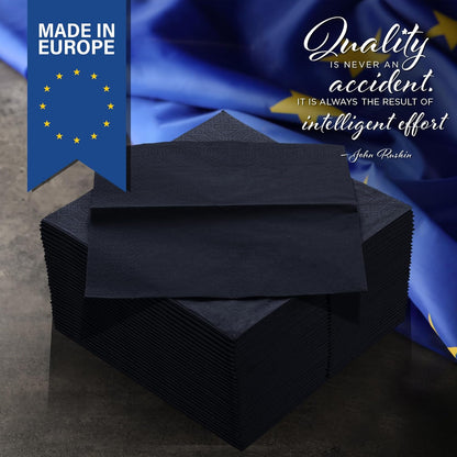 Black Beverage Napkins (300 Count) 2-Ply Disposable Cocktail Napkins for Bar, Weddings, Parties, Events, Premium Quality and EU Made