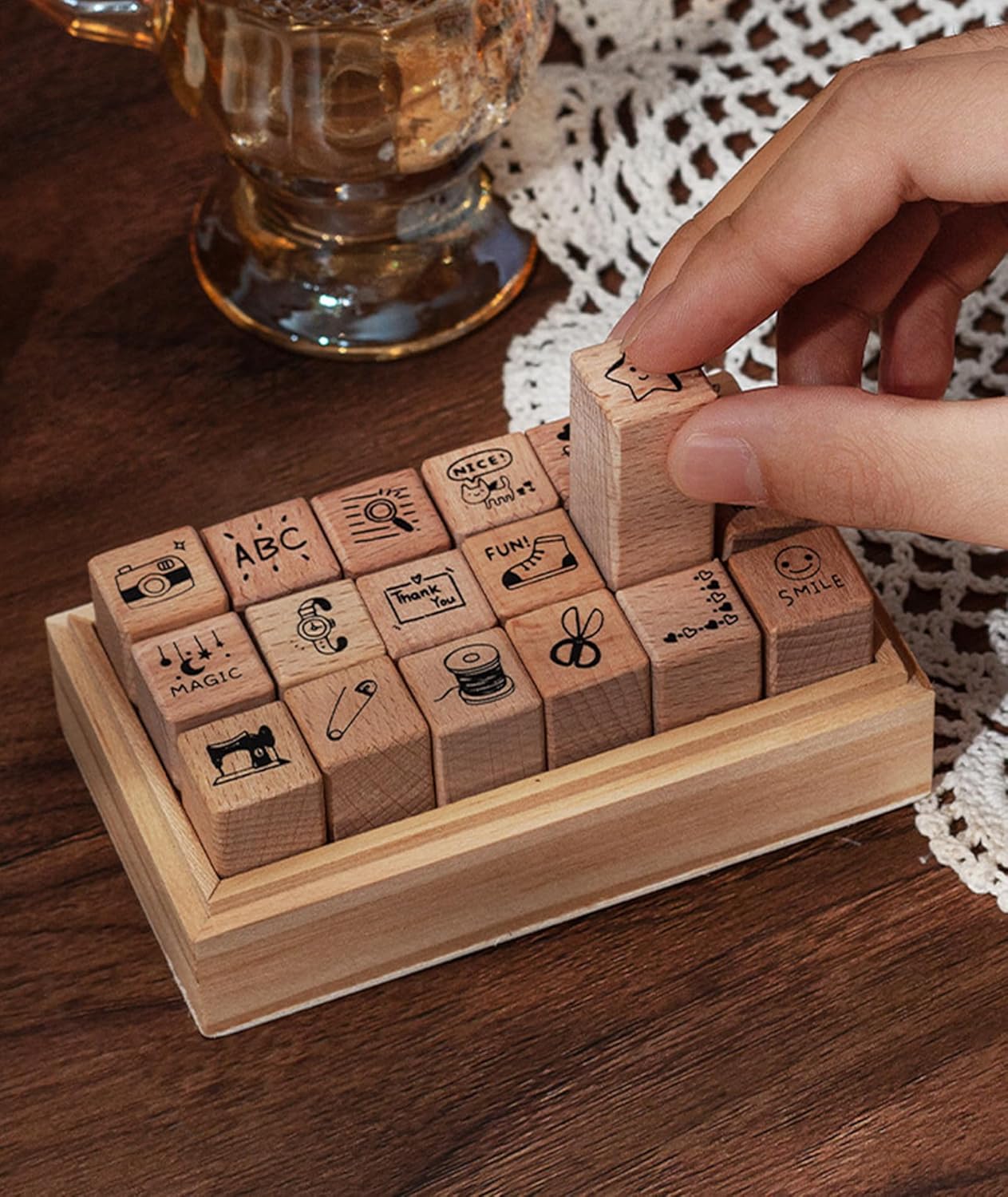 25pcs Mood Expression Wooden Rubber Stamps Kit, Cute Small Emoticon Theme Stamps for Decorative Diary Planner DIY Craft Scrapbook Card Making Letters Journal
