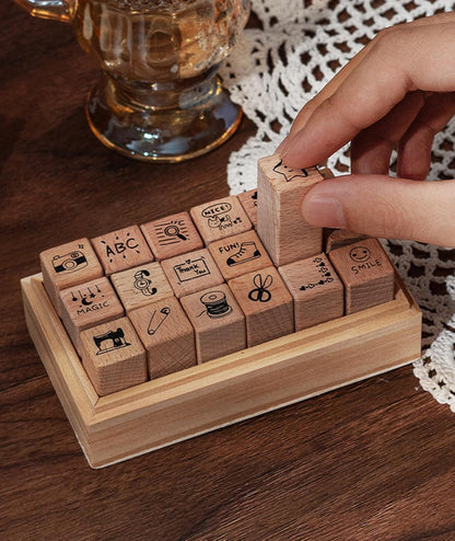 25pcs Mood Expression Wooden Rubber Stamps Kit, Cute Small Emoticon Theme Stamps for Decorative Diary Planner DIY Craft Scrapbook Card Making Letters Journal