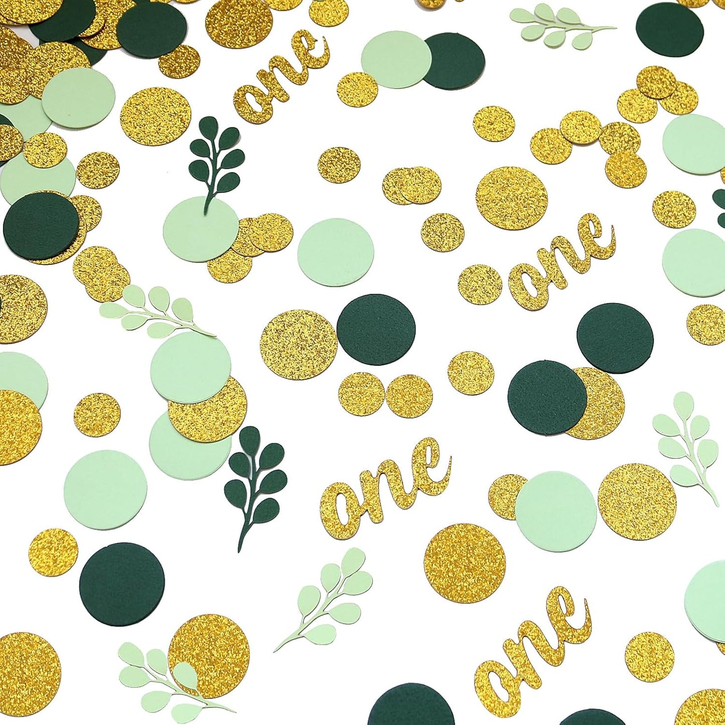 300PC Greenery Happy Birthday Confetti for Table Gold Glitter and Sage Green Birthday Party Decorations for Kids/Adult