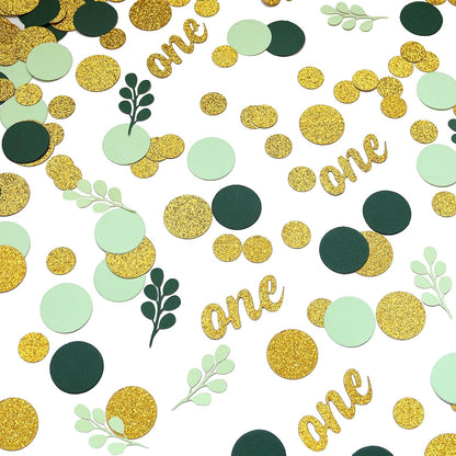 300PC Greenery Happy Birthday Confetti for Table Gold Glitter and Sage Green Birthday Party Decorations for Kids/Adult