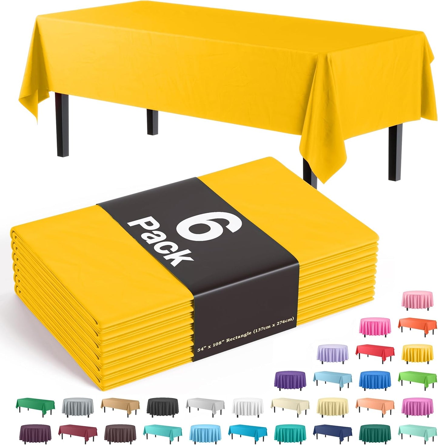 Exquisite Party Solids 6-Pack Premium Plastic Tablecloth 54in. x 108in. Rectangle Plastic Table Cover - Navy
