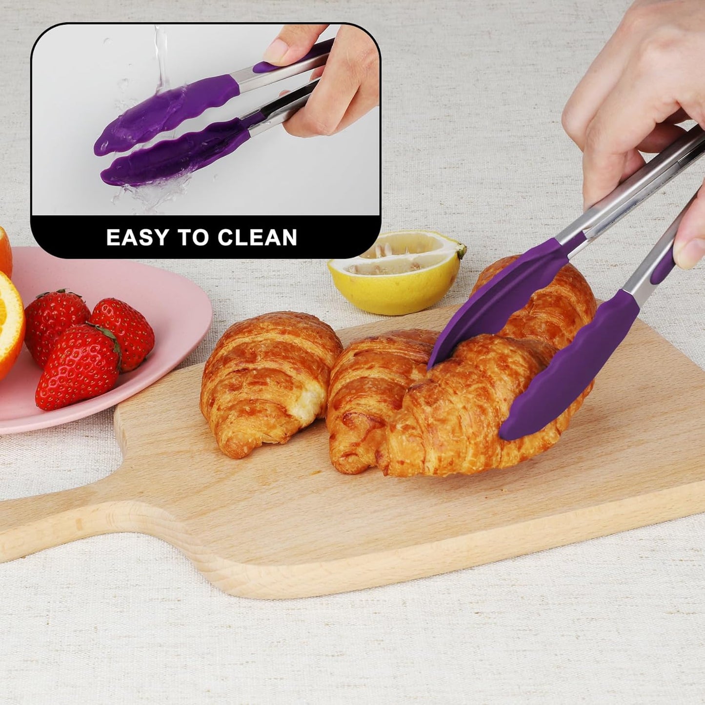 Hotec Mini Silicone Kitchen Tongs for Cooking - 7-Inch Small Serving Tongs with Silicone Tips, Set of 3 (Blue)