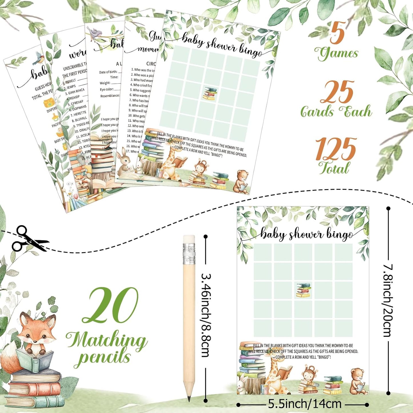 Yinder 145 Pcs Baby Shower Games Activities Cards with 20 Pencils Includes Baby Bingo Description and Wishes Guess Who Price is Right Word Scramble Game(Here Comes the Son)