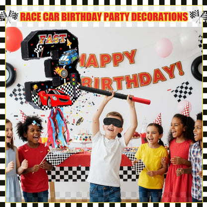 Pasimy Number 3 Piñata Race Car Party Favors Set with Black Red Birthday Piñata Stick Blindfold Slap Bracelet Keychain Sticker Racecar Party Gifts Birthday Decorations Goodie Bag Stuffer Supplies