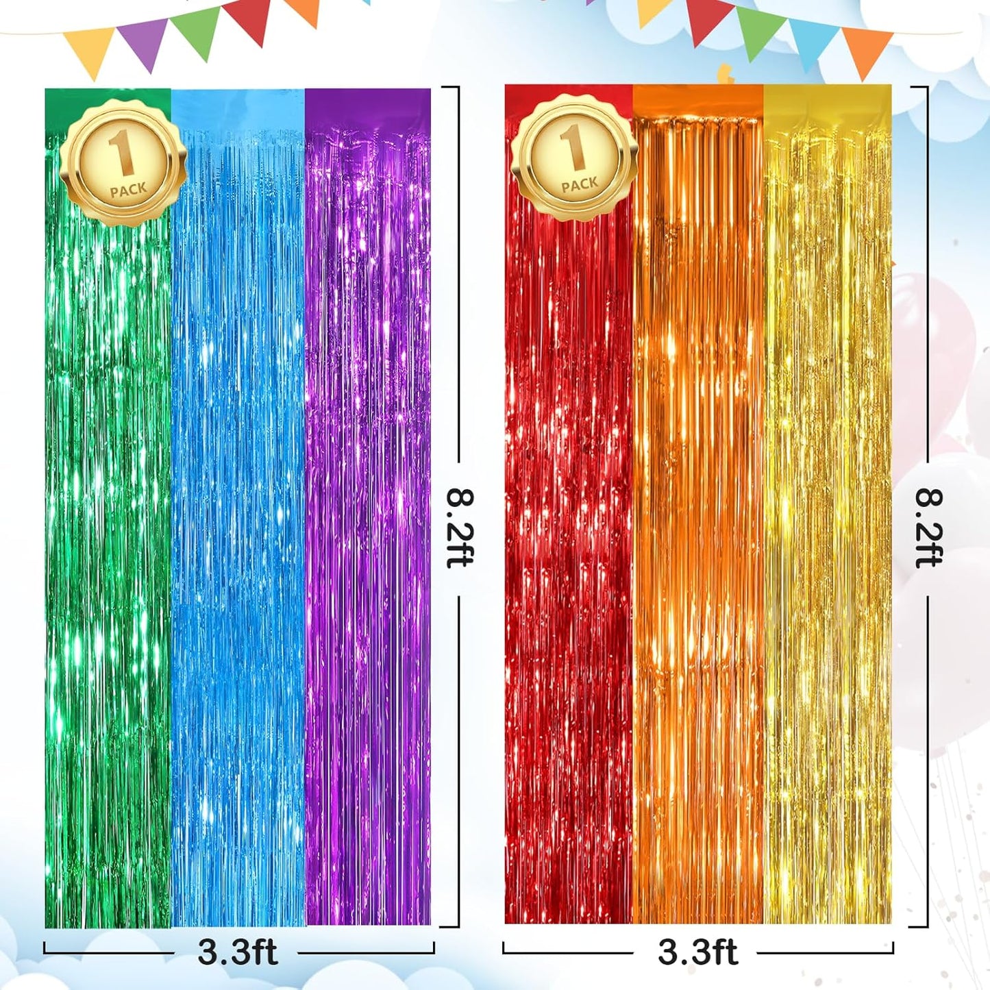 Black Fringe Curtain Party Streamers 2Pack 3.3x8.3 Ft Foil Fringe Backdrop Curtains for Birthday Wedding Bridal Baby Shower Halloween Decor Tinsel Streamers Black Party Decorations Door Streamers