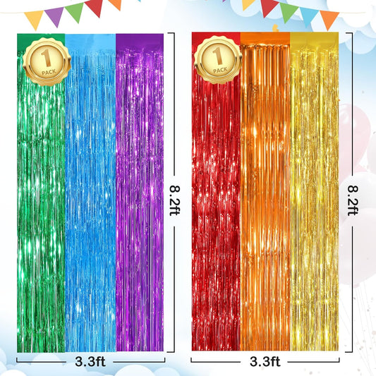 Black Fringe Curtain Party Streamers 2Pack 3.3x8.3 Ft Foil Fringe Backdrop Curtains for Birthday Wedding Bridal Baby Shower Halloween Decor Tinsel Streamers Black Party Decorations Door Streamers