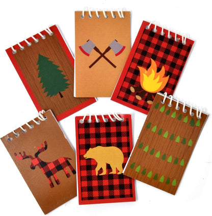 Gift Boutique 48 Woodland Camping Mini Notepads Forest Animal Theme Bear Deer Campfire Spiral Notebooks for Kids Birthday Party Favors Handouts