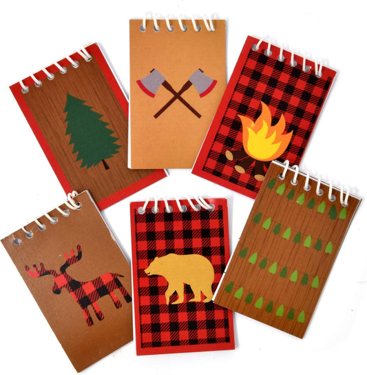 Gift Boutique 48 Woodland Camping Mini Notepads Forest Animal Theme Bear Deer Campfire Spiral Notebooks for Kids Birthday Party Favors Handouts